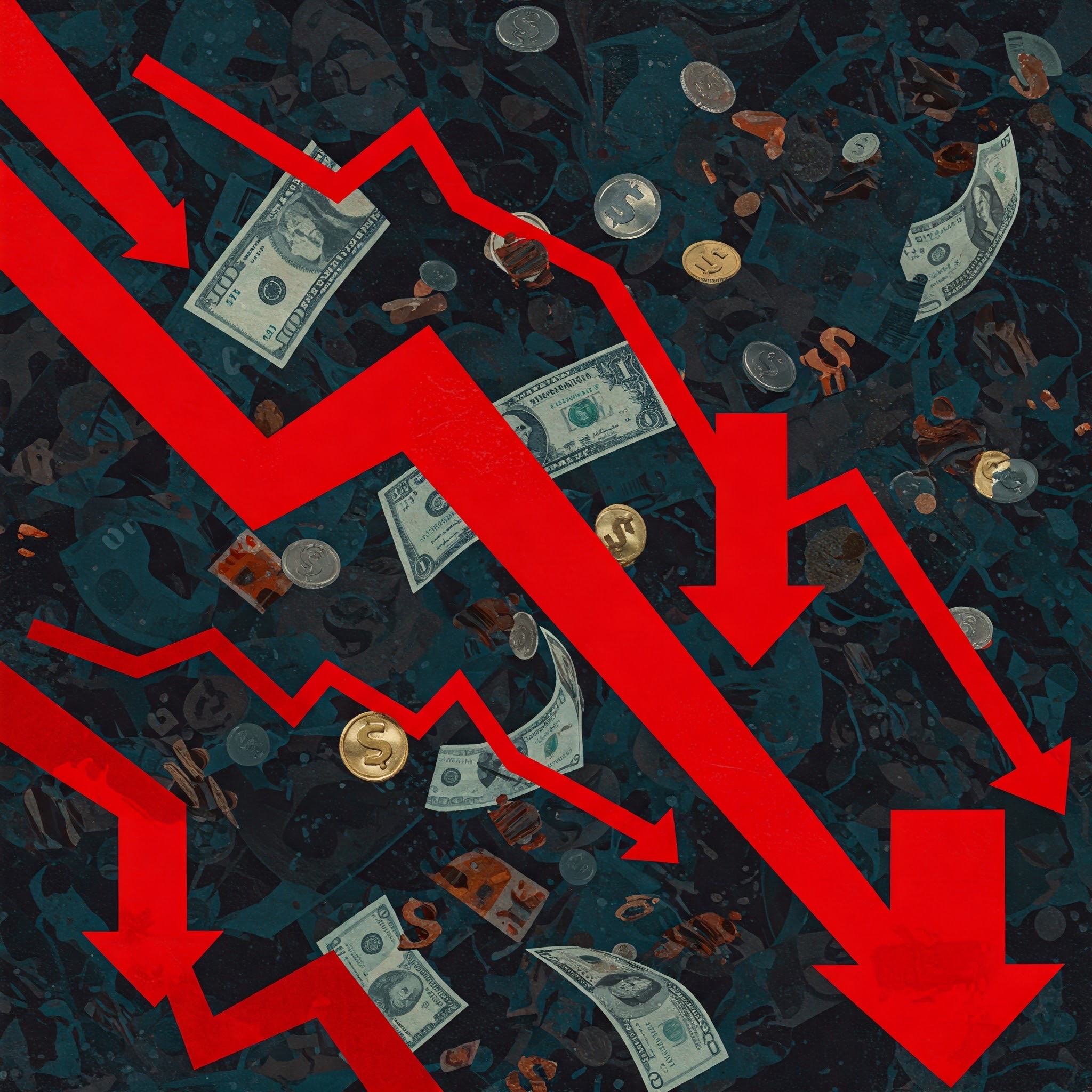 photo of Plummeting Red Arrows Over Scattered Currency